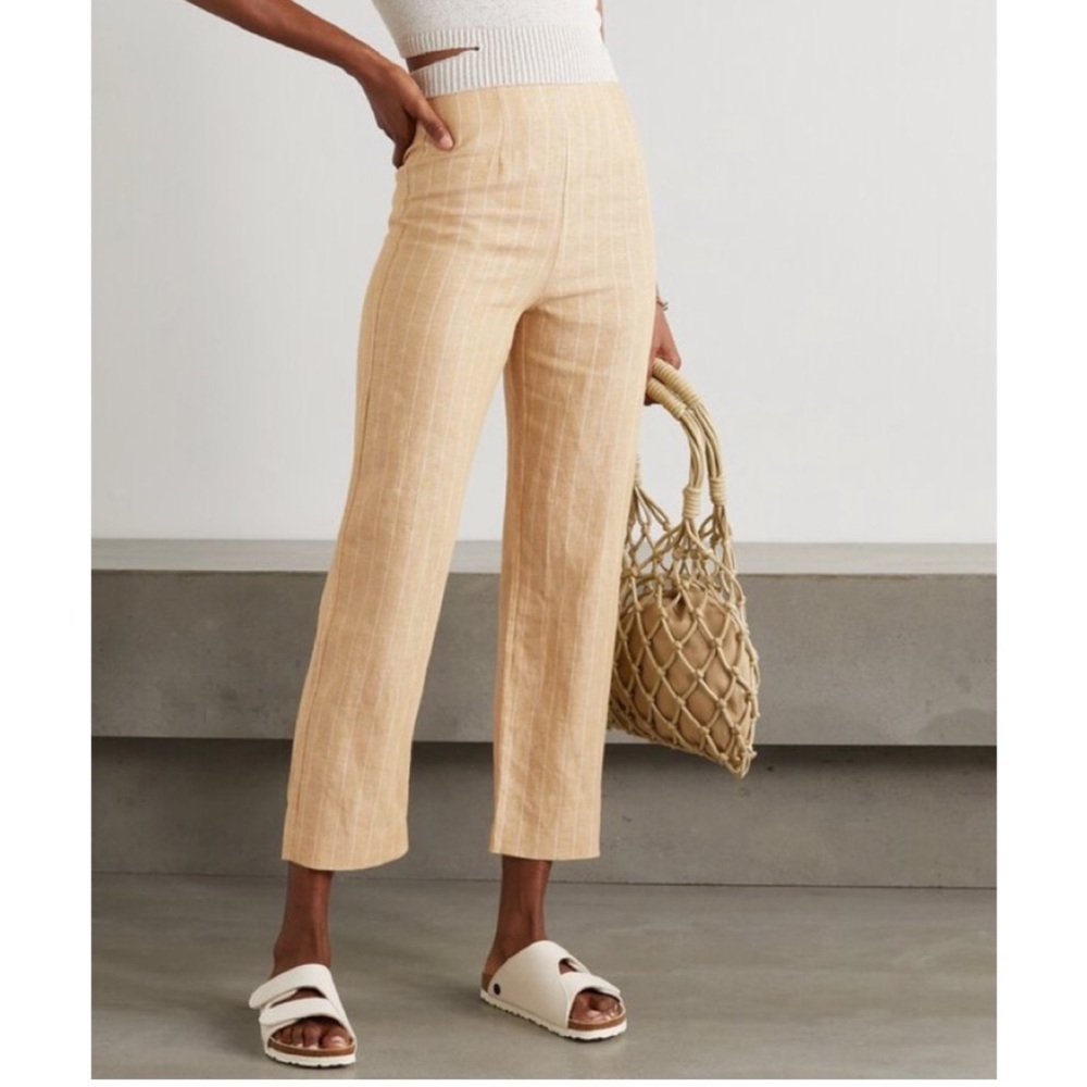 Reformation Justin Linen Pinstripe Pant butter yellow size 2